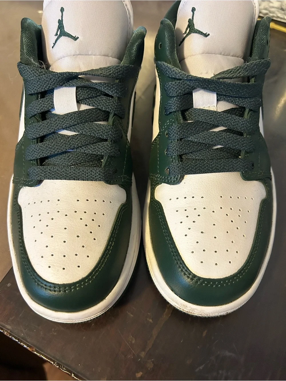 Jordan Kids White and Dark Green Low-Top Sneakers